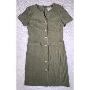 Jessica Howard Womens Olive Green Short Sleeve Button Front Work Dress Size 12